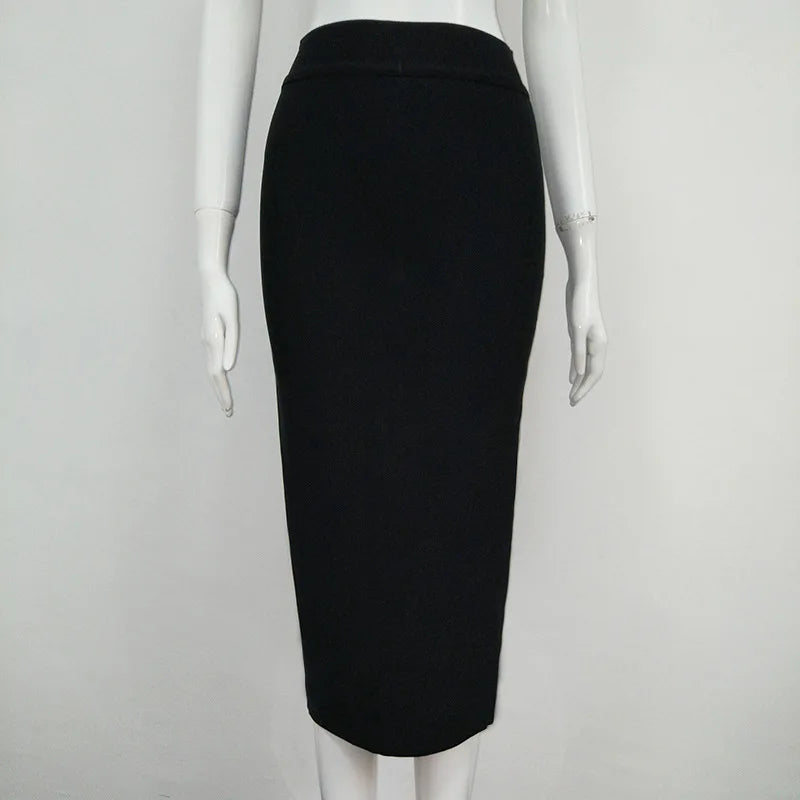 Wholesale 12 Colors 78cm Sexy Beige Black Blue Knee Length Bandage Skirt 2023 Knitted Elastic Sweet Designer Pencil Skirt