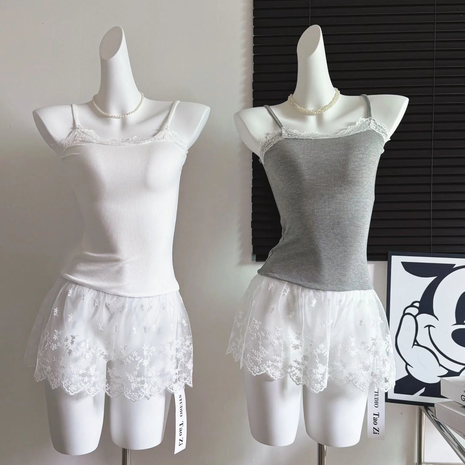 Lace Undershirt Ruffle Patchwork Hem Cami 2025 Sexy Top Women's Long Sleeveless T-Shirt Camisole Y2K Korean Gray Cotton Camis