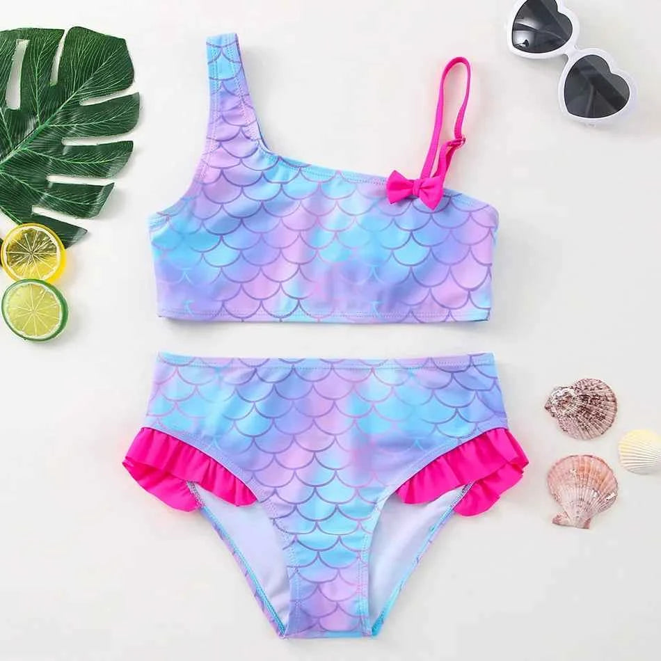 2-10Y New Fashion Kid Rainbow Design Bikini Set Lovely Two Pieces Child Swimwear Cute Girl Flouncing Swimsuit Summer Beachwear