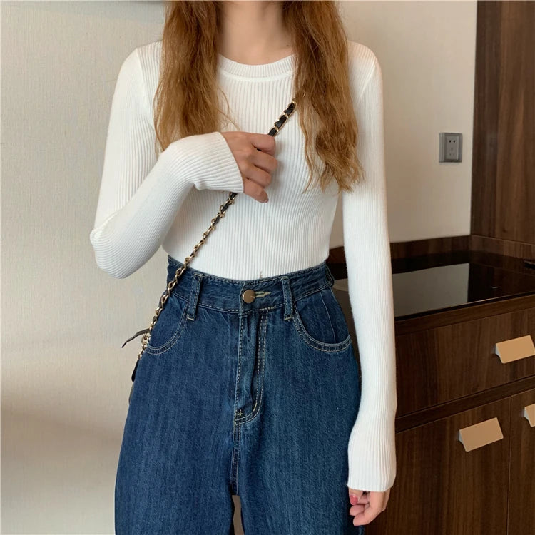 2026 New Women Sweater Autumn Winter Long Sleeve Pullover Basic Top Fashion O-neck Elastic Female Winter Solid Knitted Jumper