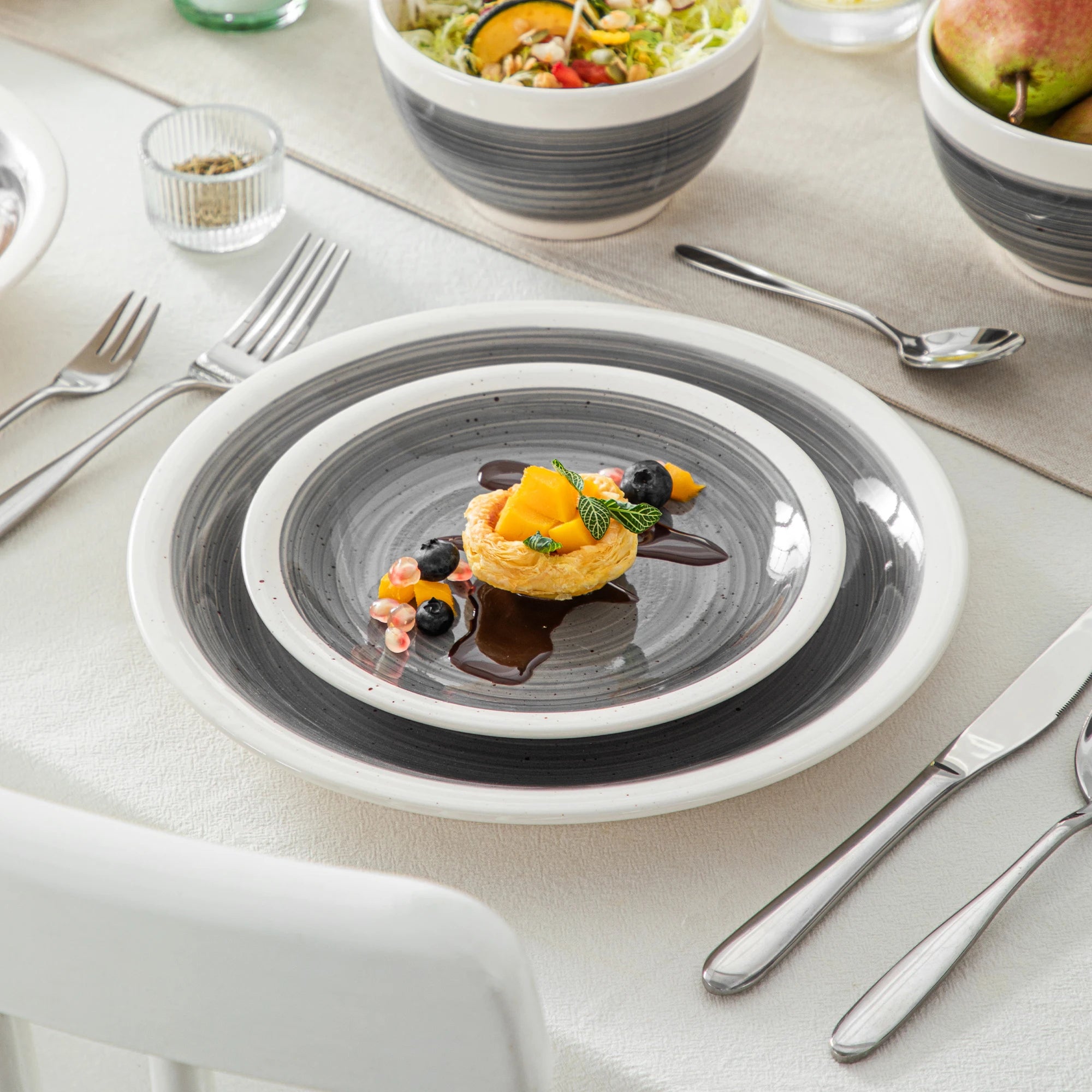 VANCASSO ORI 16/32 Piece  Stoneware Tableware Set with Dinner/Dessert Plate Cereal/Pasta Bowl  for 4/8 person 4 color Optional