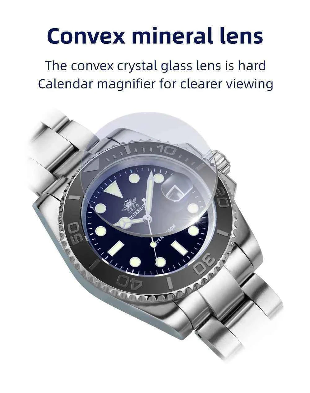 ADDIESDIVE New Luxury Men's Watch Stainless Steel BGW9 Super Luminous Quartz Men's Watch Diver 200m Men Analog Watches MY-H3C