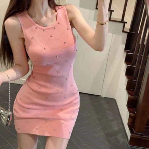 2024 New Summer Women Vintage Ladies Sleeveless Slim Elastic Knit Vest Dress Knitted Elegant Sexy Bodycon Mini Dresses