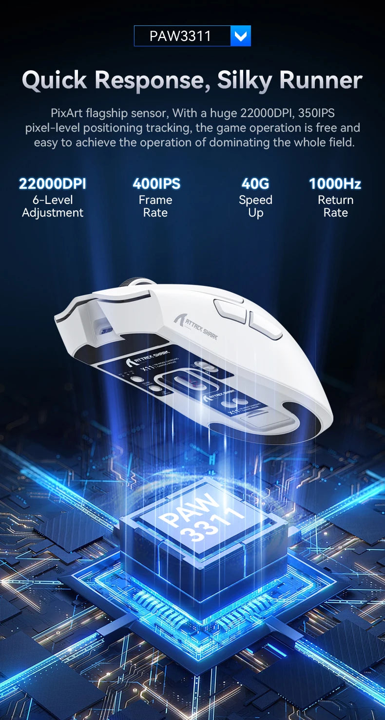 Attack Shark X11 & X11se Wireless Gaming Mouse,Bluetooth Tri-Mode Connection, PixArt PAW3311,Touch Magnetic Charging Base