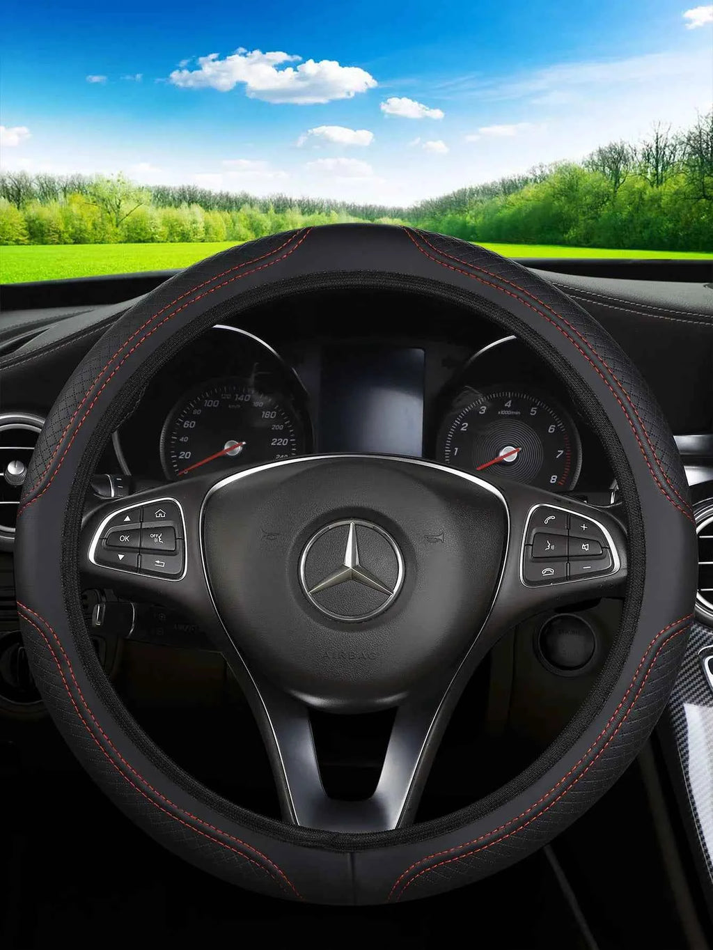 The car steering wheel cover has no inner ring Steering Wheel Cover Anti Slip Breathable  Cover Universal Microfiber Leather