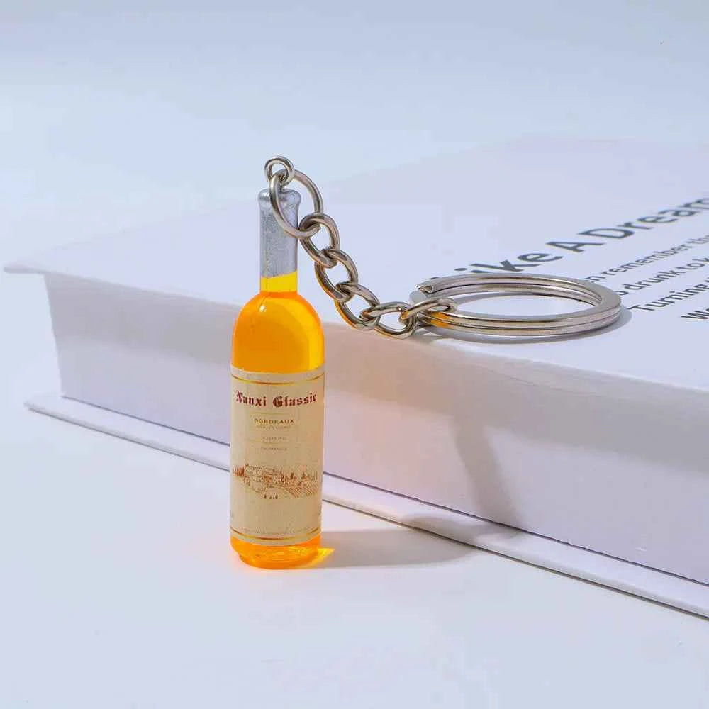9 Style Wine Bottle Keychain Miniature Alcohol Keyring Cute Novelty Bag Charm Wine Lovers Gift Adult Party Favors Small Pendant