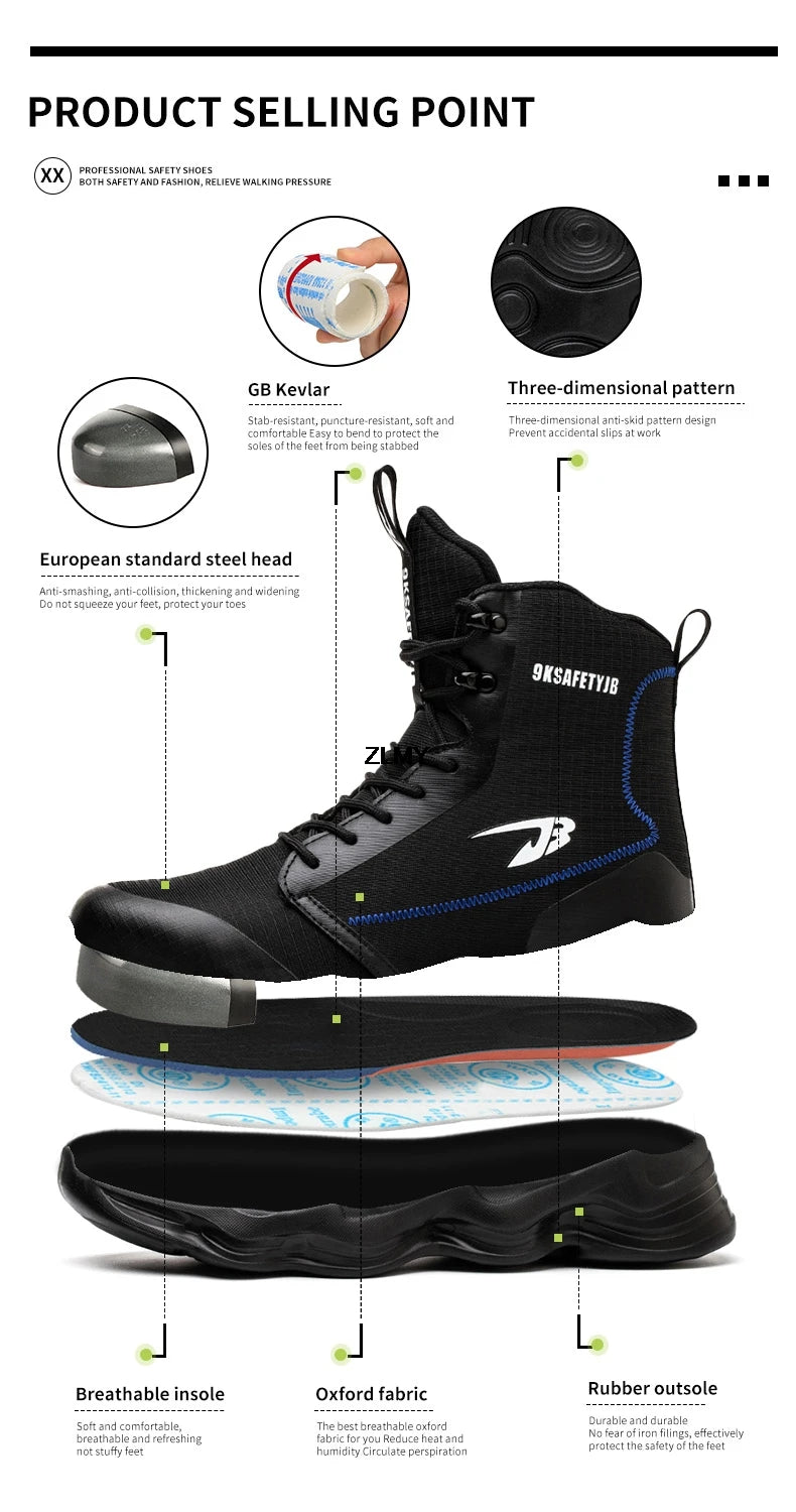 Dropshipping Men Safety Shoes Steel Toe Sneaker Lighweight Work Safety Boots Man High Top Puncture Proof Work Shoes Anti-smash