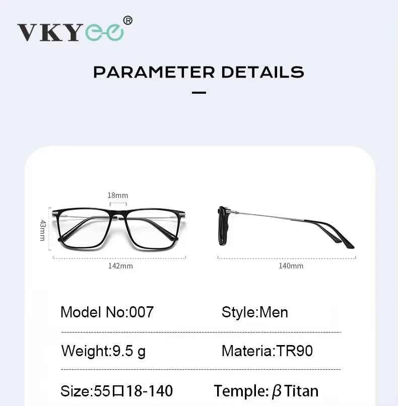 VICKY Classic Titanium Men's Square Frame Simple Design Blue Light Reading Glasses Customizable Prescription Photochromic 007