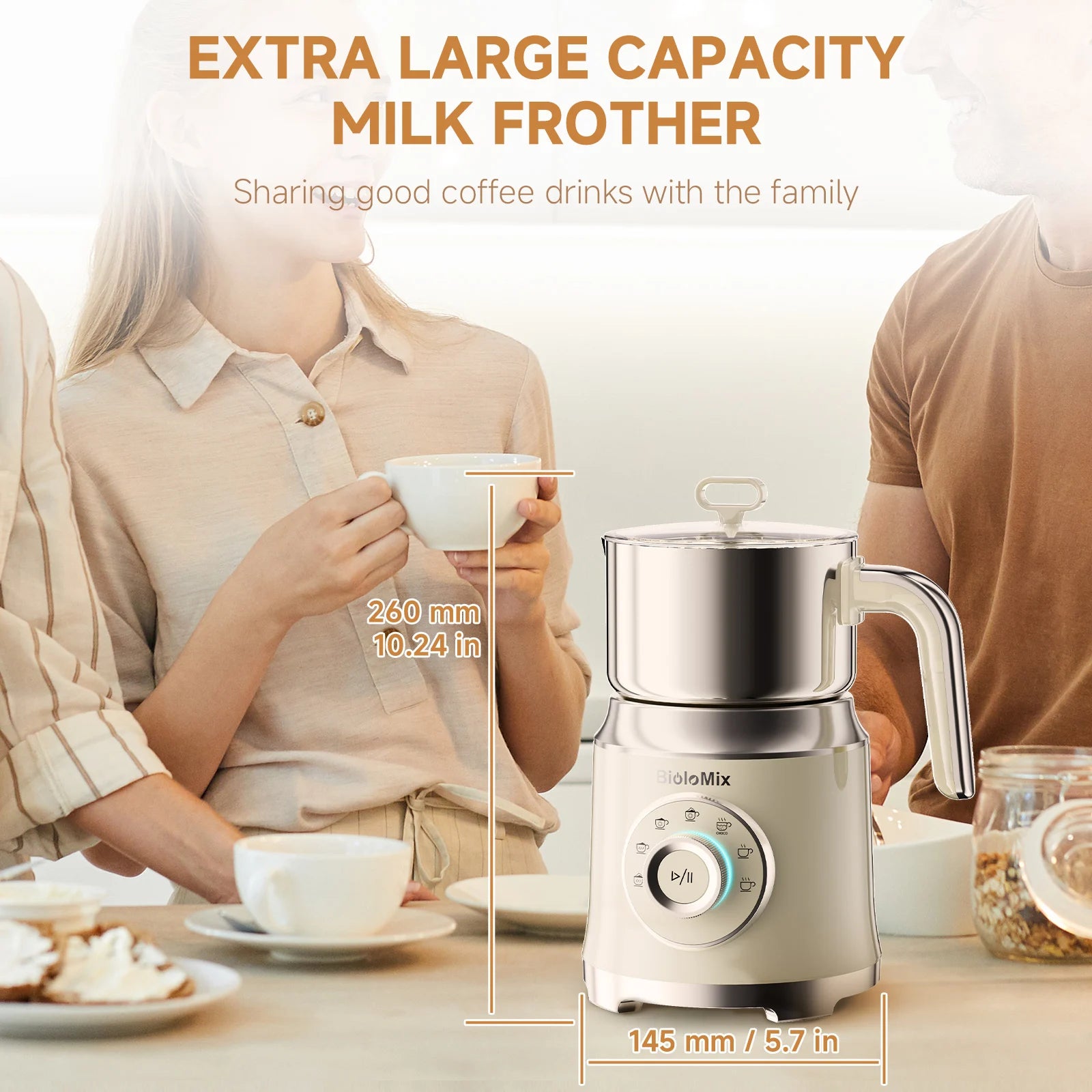 BioloMix 7-in-1 Steamer Detachab Electric Milk Frother Automatic Hot/Cold Foam Maker for Coffee, Hot Chocolate Dishwasher Safe