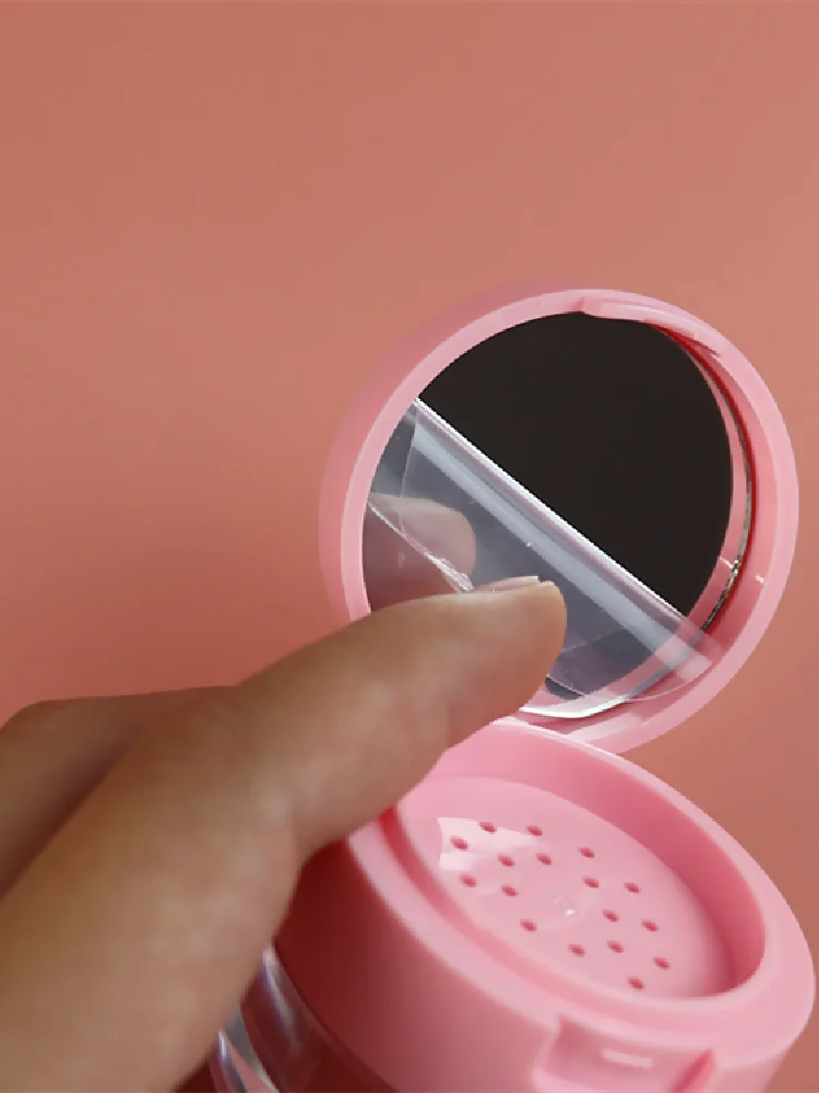 1pc Portable Plastic Powder Box Empty Loose Powder Container With Sieve Mirror Cosmetic Sifter Loose Jar Travel Makeup Container