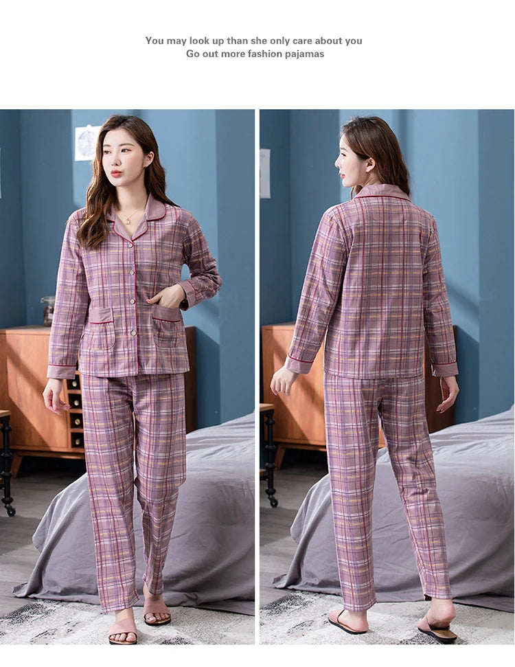 100% Pure Cotton Long Sleeve Sleepwear Set for Elderly Women Spring Summer Autumn Home Clothes Outwear Comfortable Home Suit