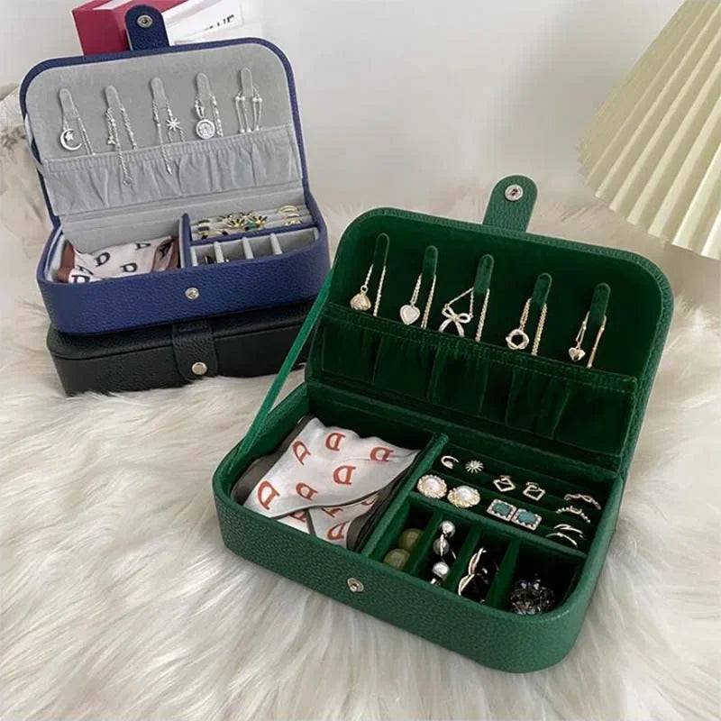 Portable Jewelry Box Jewelry Organizer Display Travel Jewelry Case Boxes Button Pu Leather Storage Zipper Jewelers Packaging