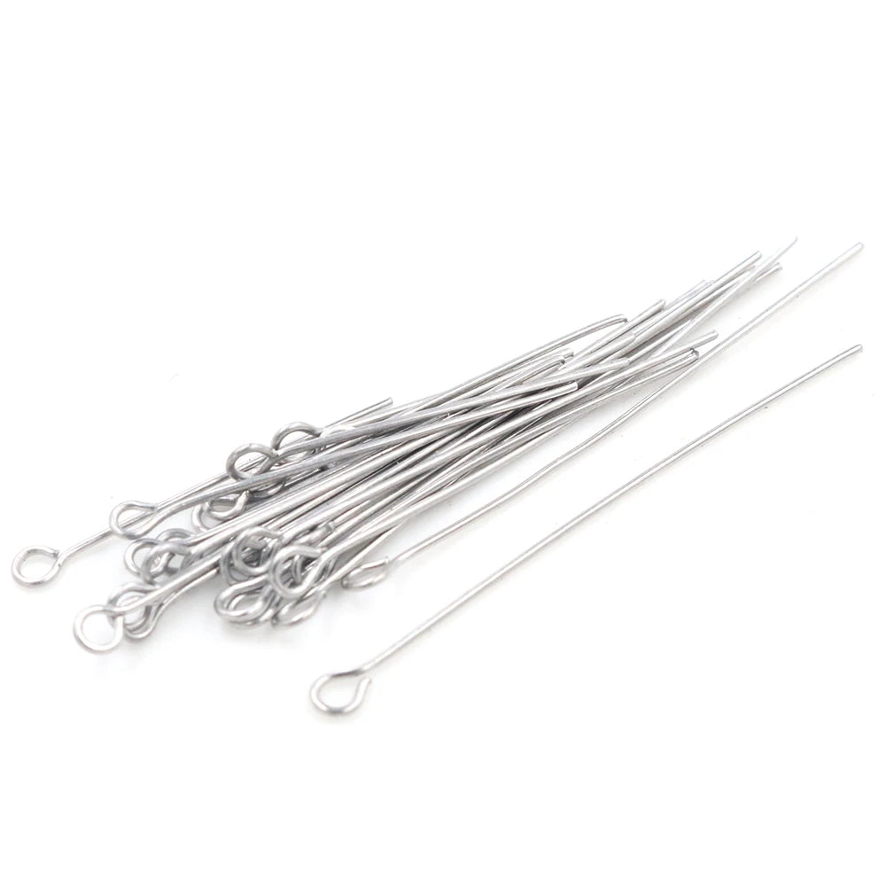 No Fade 100pcs/Lot 20 30 35 40 70 mm Stainless steel Eye Pins Findings Eye Head Pins For Jewelry Making DIY Supplies Accessories