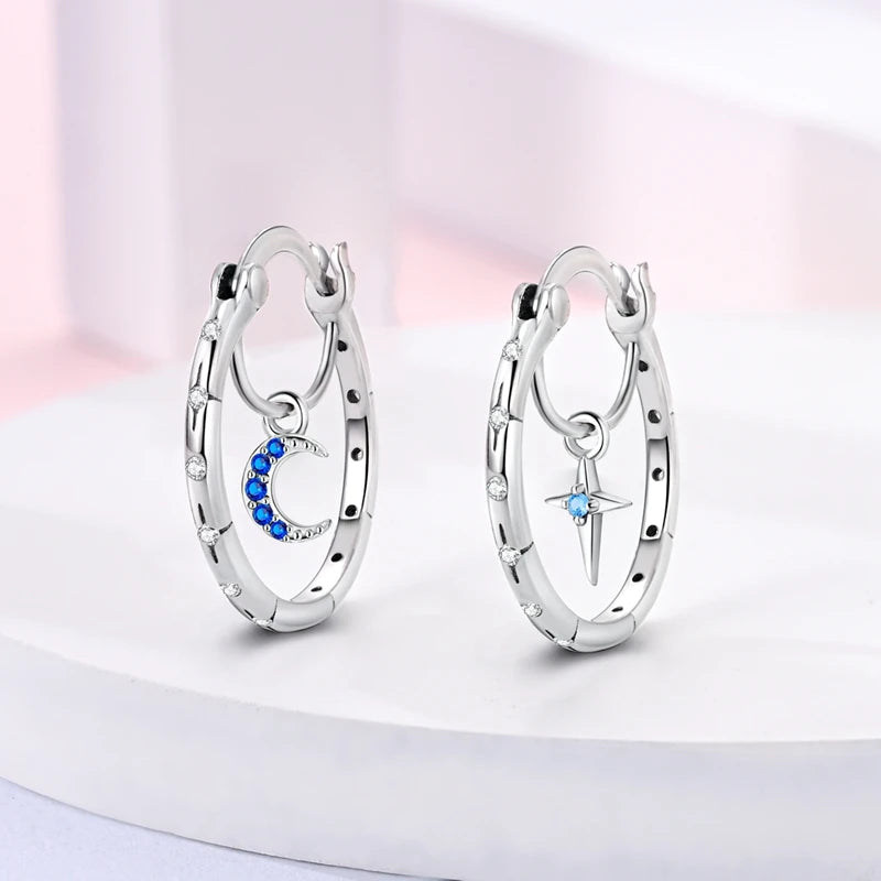 2024 New Sterling Silver S925 Ear Loops Star Ringed Snake Bone Earrings Pendant Simple Jewelry For Women Girls Party Gifts