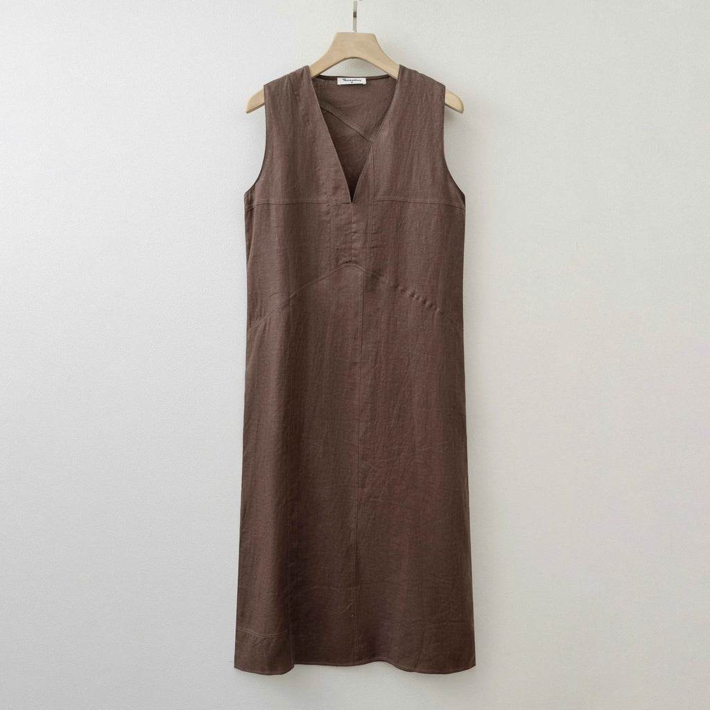 2025 Summer Women Solid Linen V Neck Sleeveless Fashion Dress Split Tank Dress