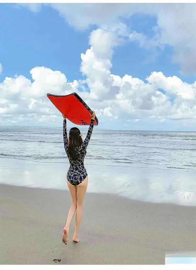 Style Diving Sun Protection Long-sleeved One-piece Ins Slimming Belly-covering Conservative Swimsuit for Women Jellyfish Suit