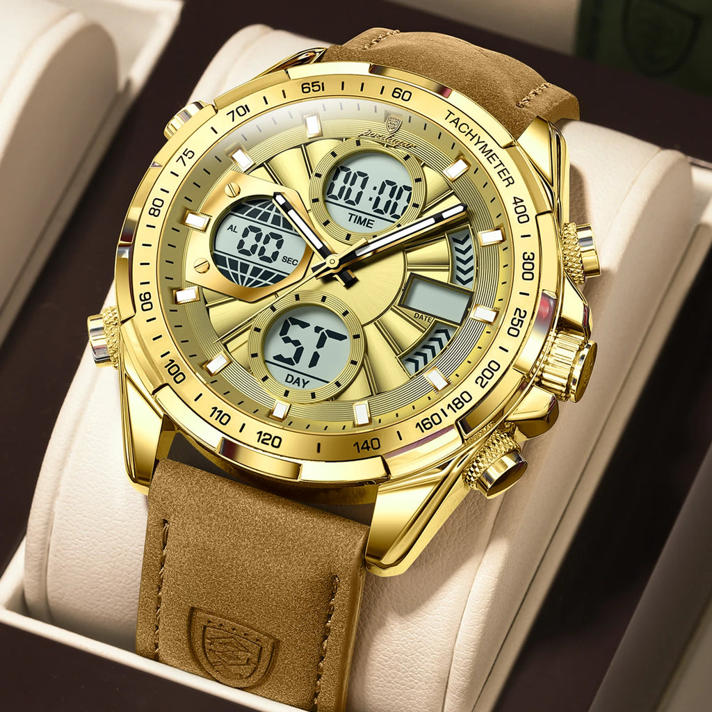 POEDAGAR LED Luxury Men Watch Luminous Week Date Dual Time Display Digital Man Clock Alarm Electronic Men's Quartz Watches Reloj
