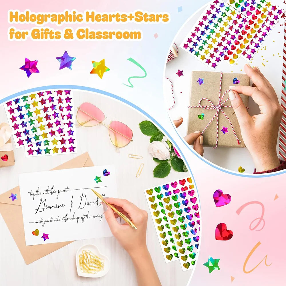 Kids Reward Sticker Stars Flowers Hearts Dots Sparkly Holographic Stickers Behavior Chart School Student Supplies DIY Decoration