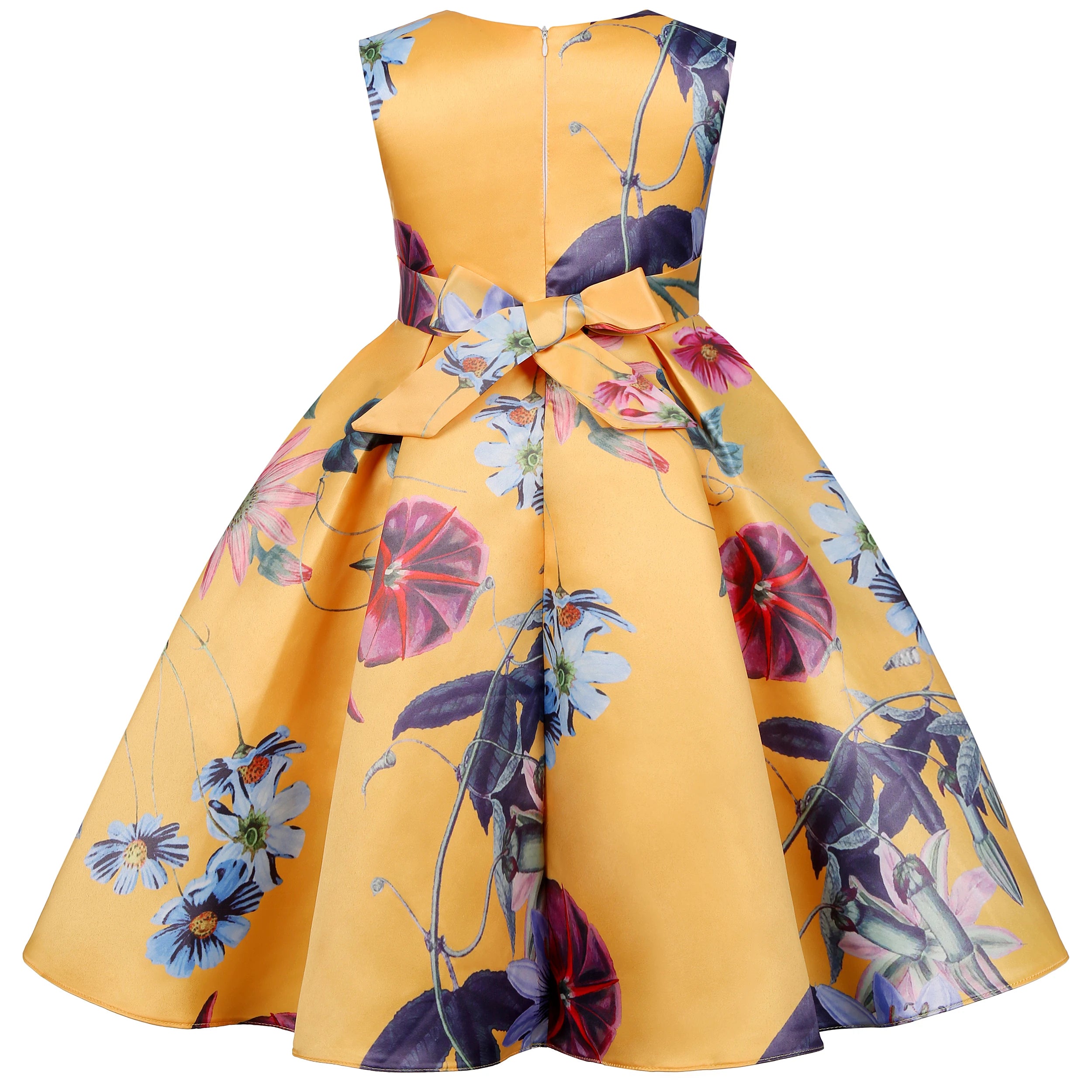 2026 European and American children's new flower vintage print princess dress girl holiday party dress dress