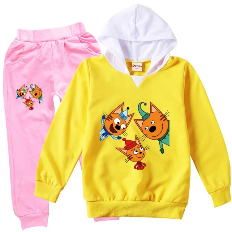 Kid-e-cats Clothes Kids Russian Три Кота My Family Three Happy Cats Hoodie Girls Outfits Children's Sets Boy Clothing