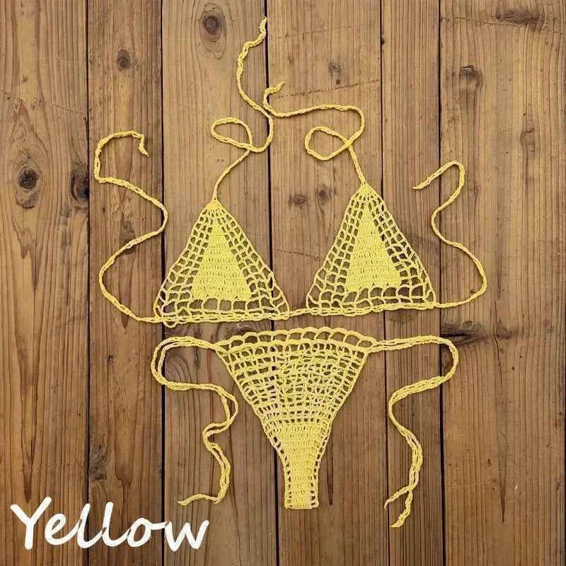 Handmade Crochet Mini Bikini Set Sexy Beach Micro-Swimsuit Sundress - Women's Swimwear