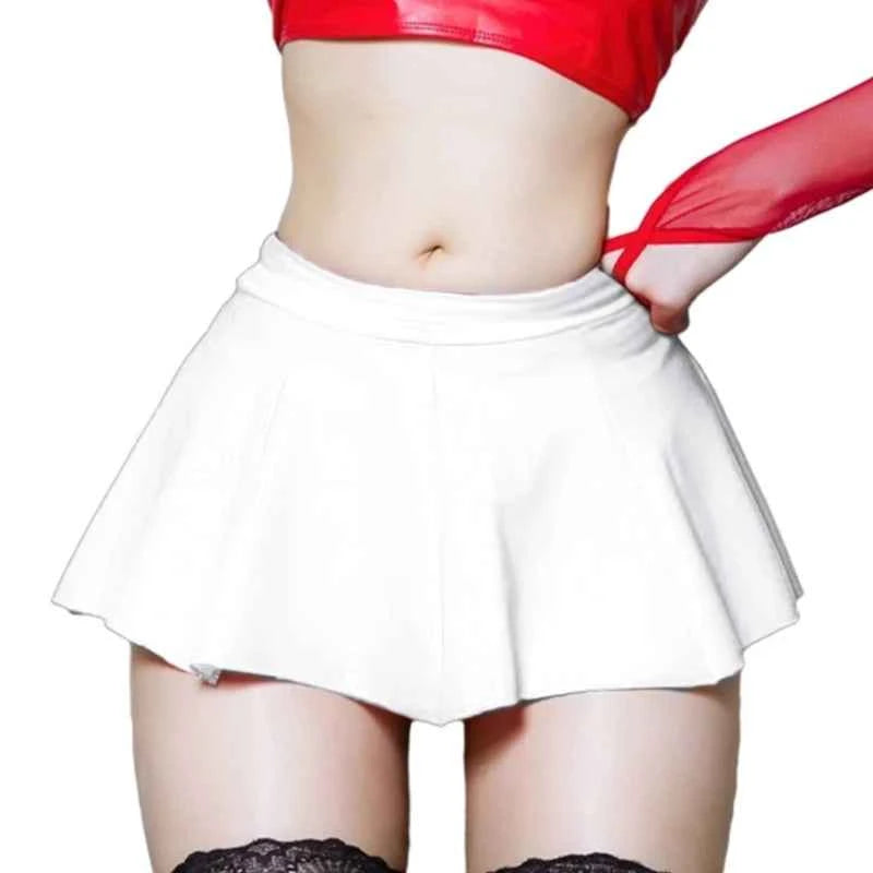 Women PU Faux Leather Color Pleated Mini Skirt High Waist Sexy Short Skirts Party Club Costume Lingerie