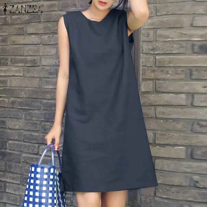 2024 Summer Dress ZANZEA Fashion Sleeveless Beach Vestidos Office Work Sundress Women Elegant Solid Color Dresses Robe Femme