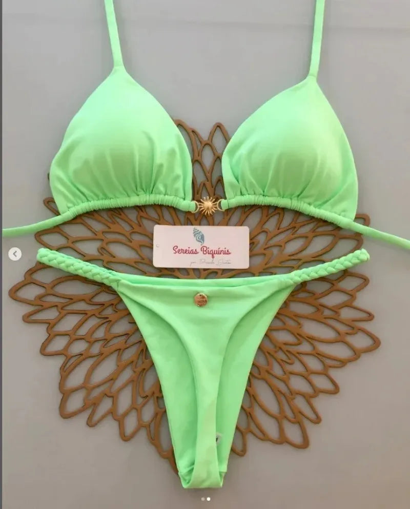 Print Sexy Bikini Sets Halter Lace-up Tops Thongs Beach Style Bathing Suit Y2k Swimsuits Women Beachwear Купальник Женский