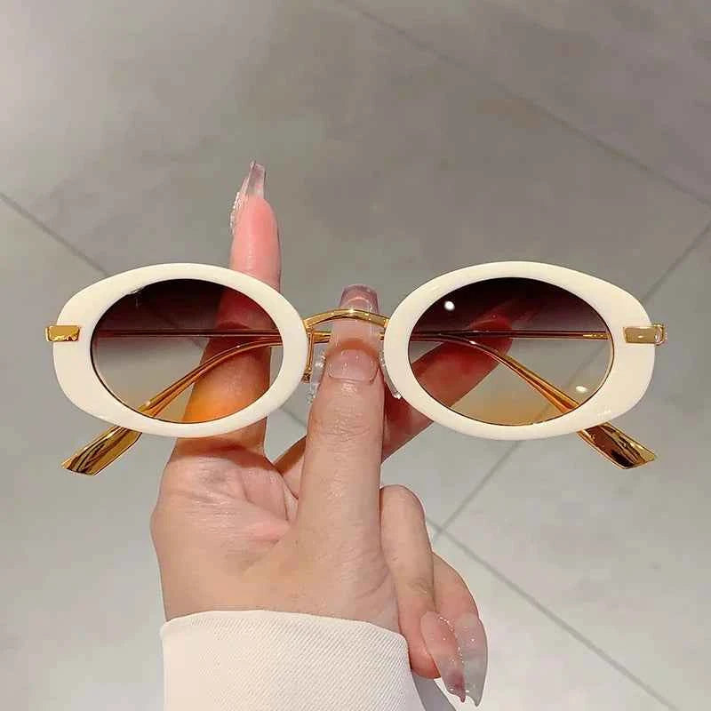 Small Oval Frame Retro Sunglasses Luxury Metal Designer Shades Women's Trendy Fashion Brand Leopard Beach Sun Glasses for Lady