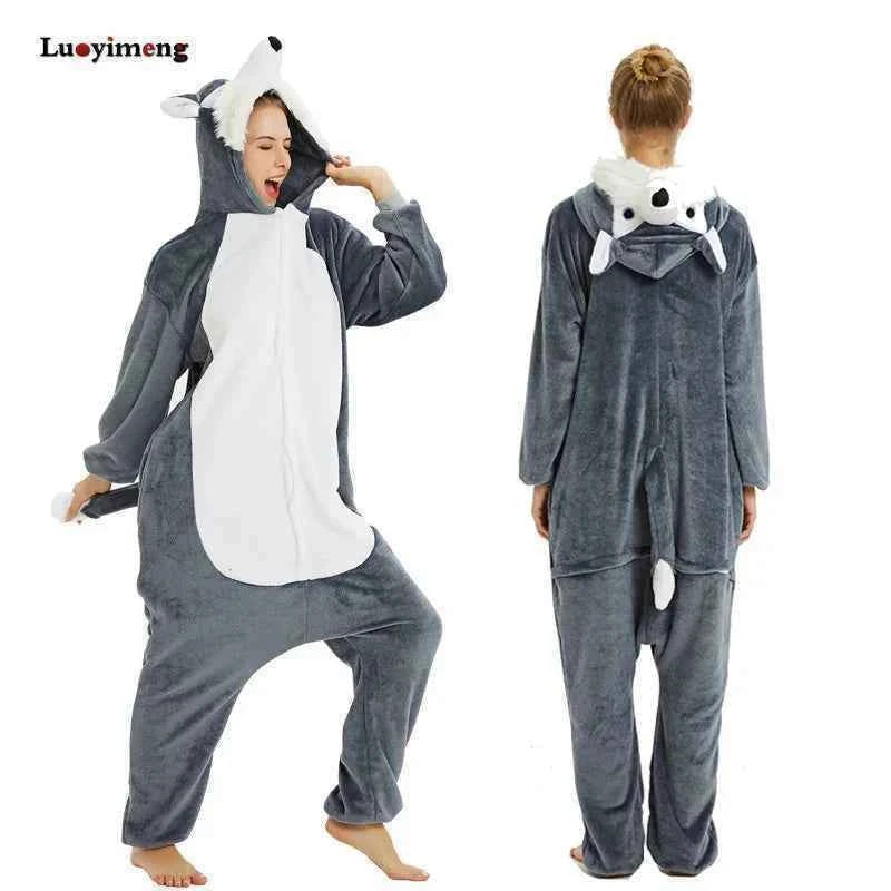 Adults Animal Onesies Unicorn Pajamas Couple Sleepwear Women Men Winter Unisex Kigurumi Costumes Cartoon Flannel Rabbit Pajamas