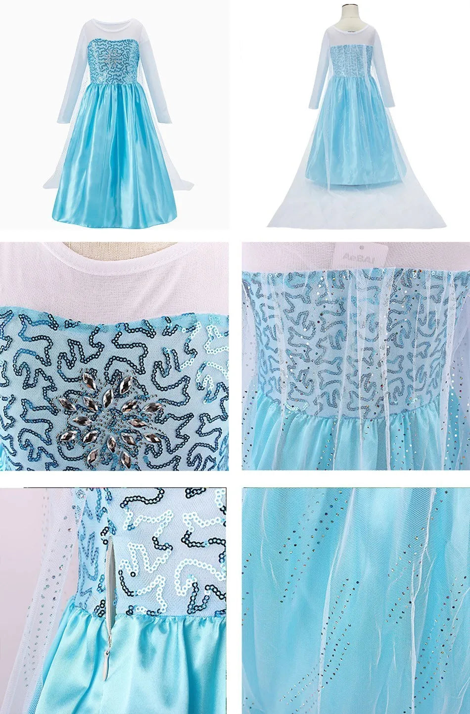 Girl Princess Cinderella Dress Elsa Anna Mermaid Jasmine Belle Snow White Costume Girls Birthday Party Halloween Dress 2-10 Year