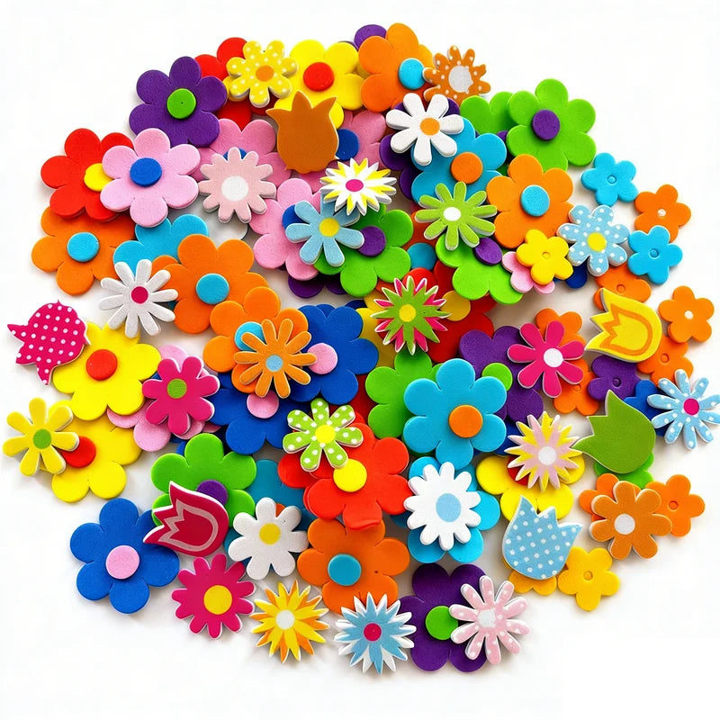 100PCS Glitter Foam Stickers Assorted Shapes Self-Adhesive Craft Stickers for Kids DIY Scrapbooking Card Making Classroom Decor