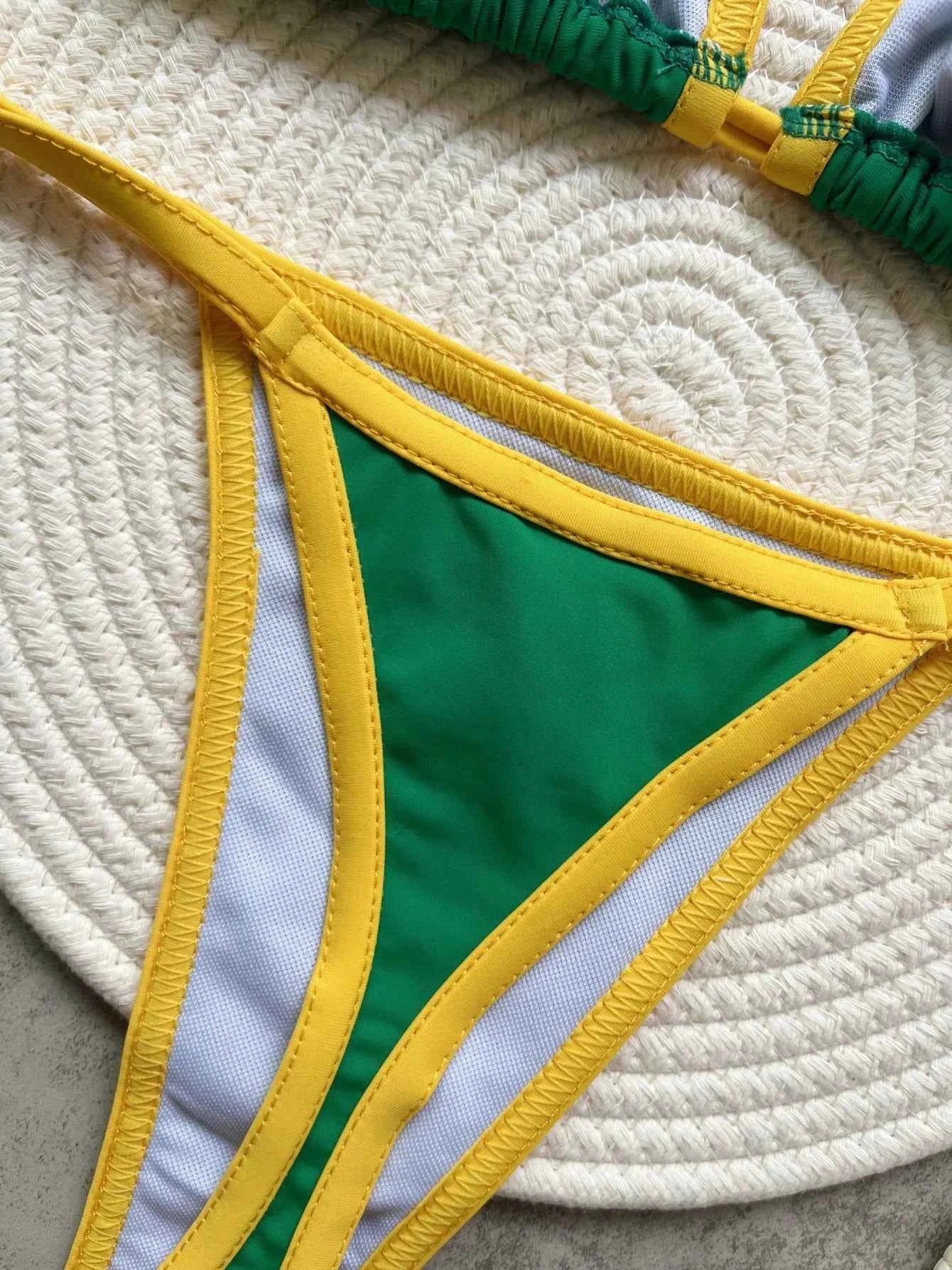 Brazilian Swimsuit Women's Sexy 2 Pieces Mini Bikini Set Triangle Halter Backless Thong Beach Bathing Suit Summer 2025 New Style