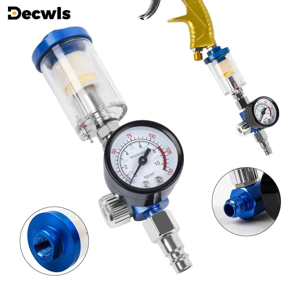 Spray Gun Oil/Water Separator, 1/4" Filter Pressure Regulator, EU Adapter With Air Pressure Regulator, Air Compressor Regulator
