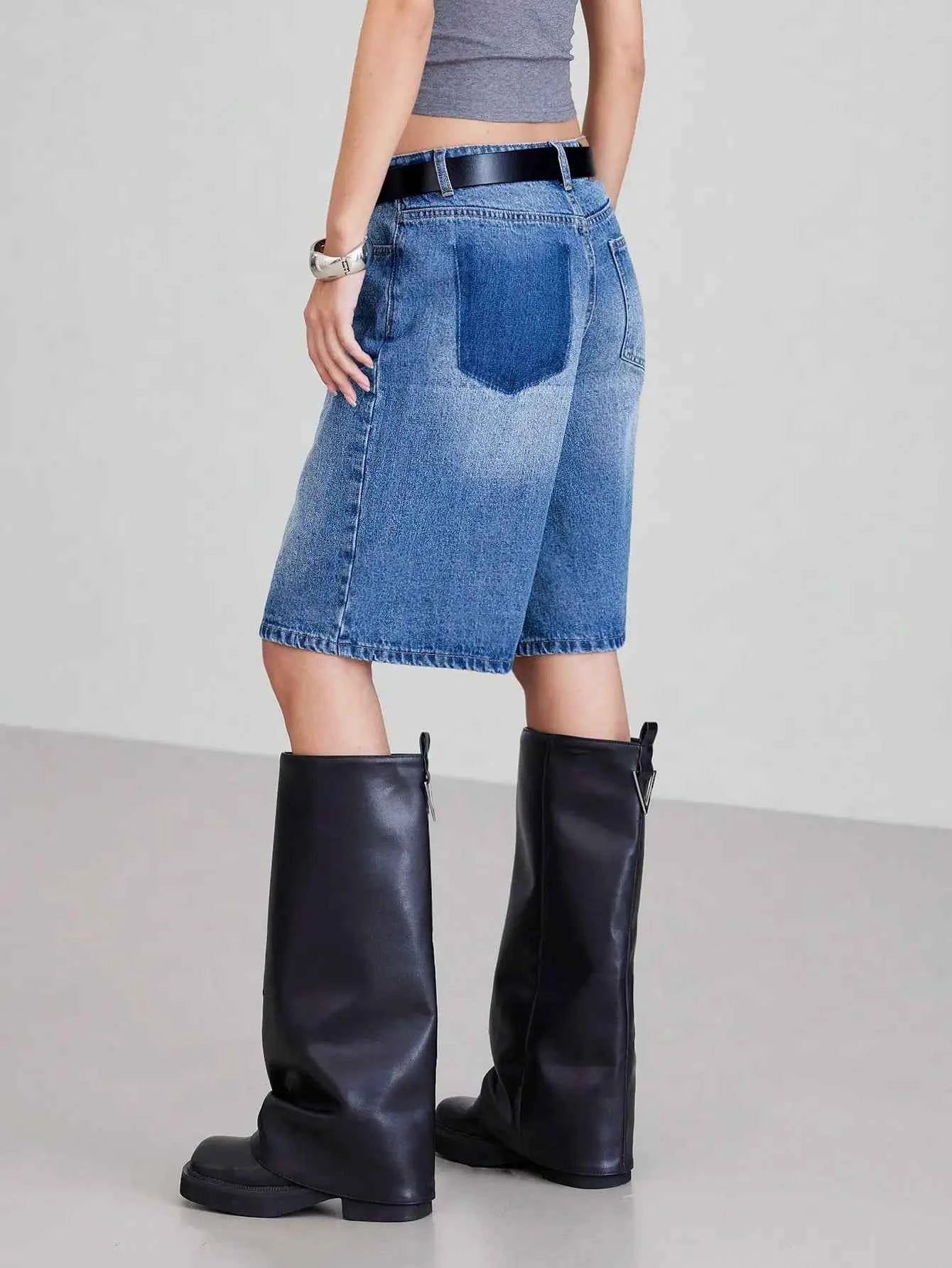 American Retro Style Five-Piece Denim Shorts for Women - Summer Spring 2025 Collection - High-Waisted  Loose-Fitting  Slimming