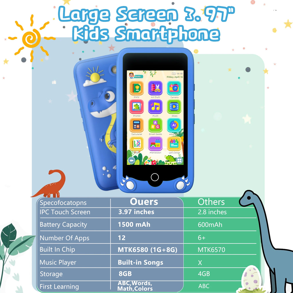 Kids' 3.97-inch Touch Screen Toddler Smart Phone Learning Toy, with Educational Games, High Capacity Children's Phone,Toy Phone
