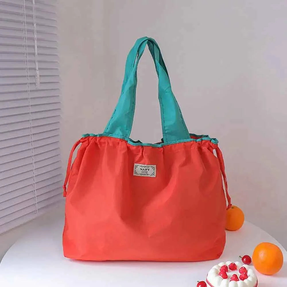 Girls Handbag Travel Wash Bag Mommy Bag Drawstring Bag Korean Shoulder Bags Solid Color Foldable Storage Bag Women Shopping Bag