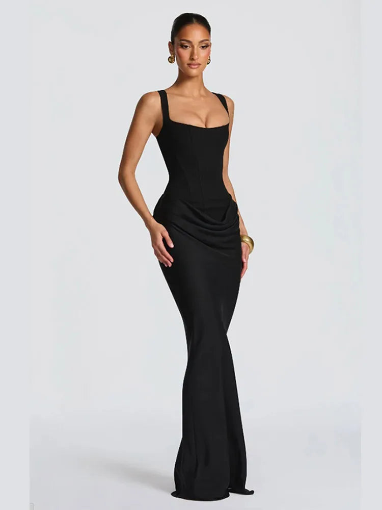 Women Sexy Solid Pleated Strapless Dress Lady Chic Off-shoulder Backless High Waist Split Dresses  Evening Party Gown 2026 New