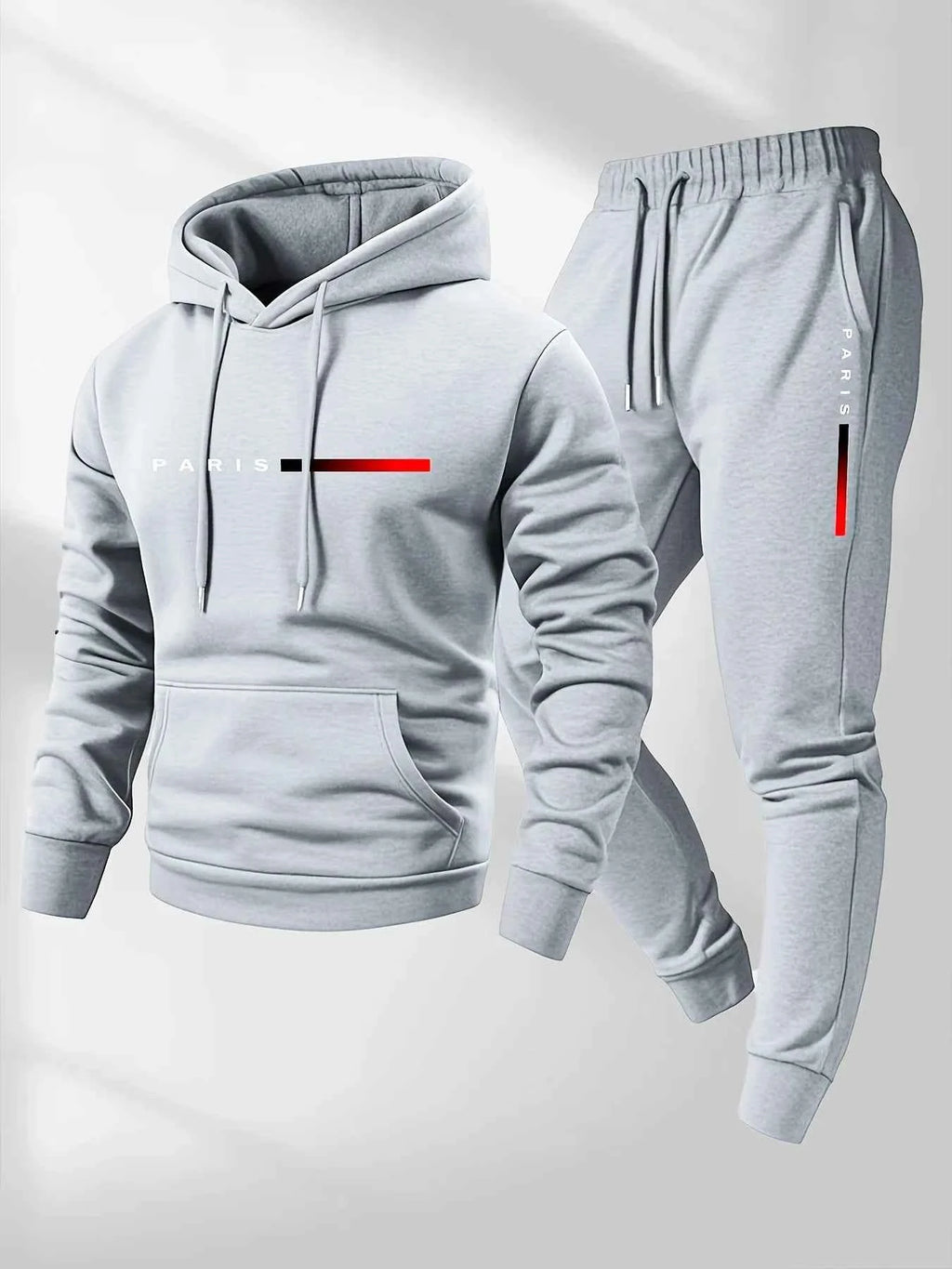 PARIS Letter Print Sweatshirt Suit Men's Fleece Hoodie Pants Set Spring Autumn Winter Warm Casual Sports Pullover Trousers Sets