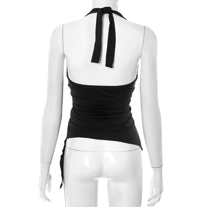 gestring Women Vest 2025 Summer New Solid Sleeveless V Neck Halter Cross Sexy Top Fashionable Slim Fit Short Ladies Tanks Camis
