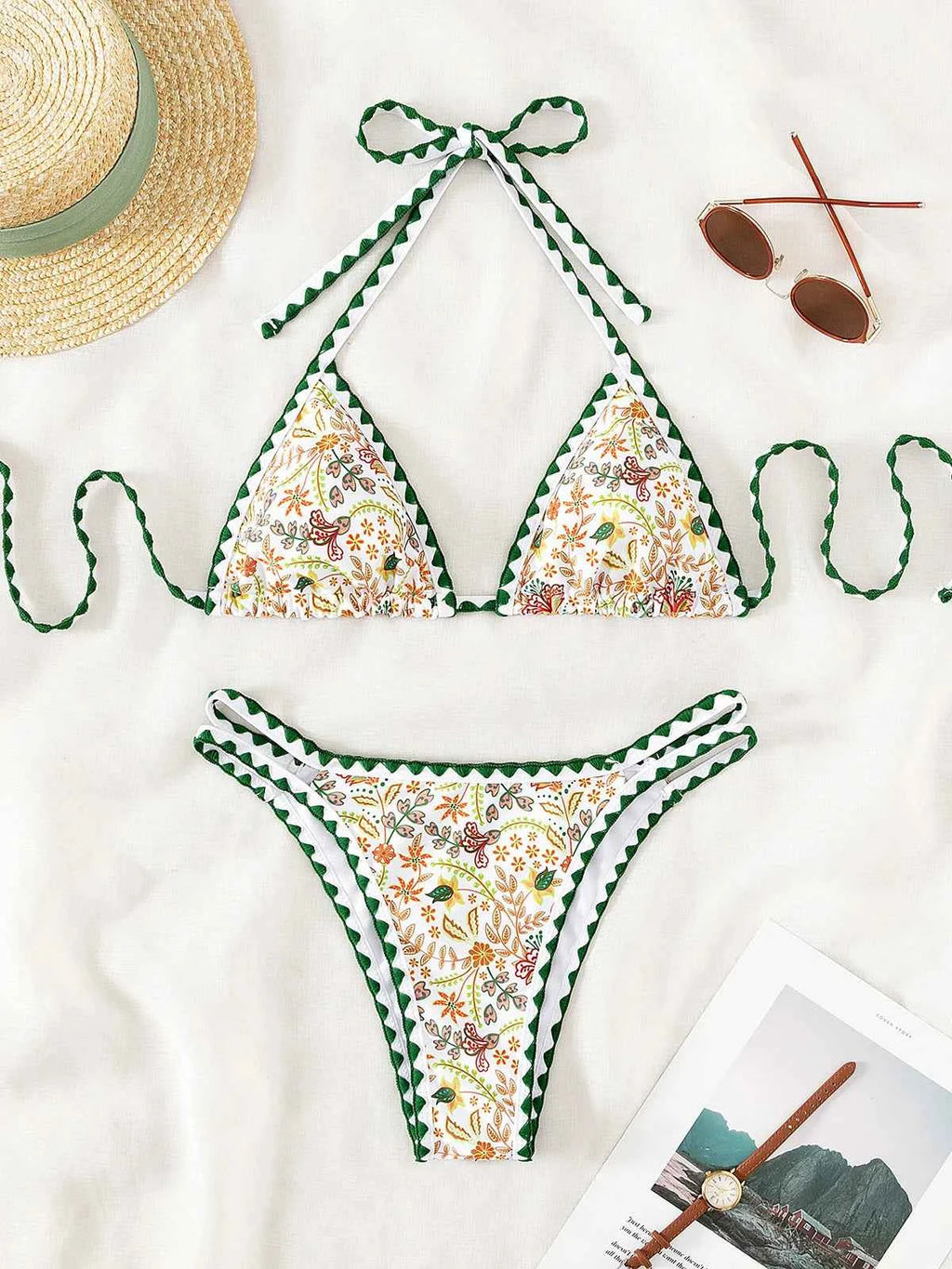 Sexy Flower Printed Halter Brazilian Bikini Female Swimsuit Women Swimwear Two-pieces Bikini set Bather Bathing Suit Swim K4997