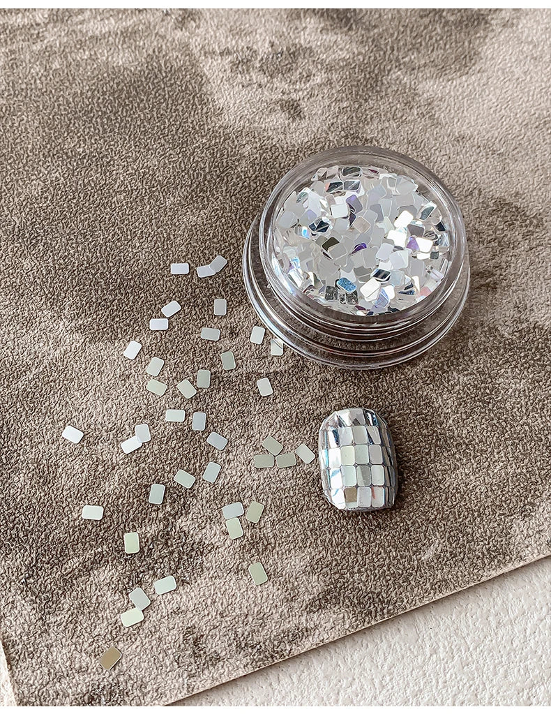 Square silver glitter nail accessories boxed, simple and sparkling, light luxury style, wholesale of wearable nail decorations