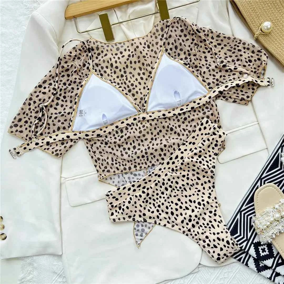 S - XXL Leopard Printed High Waist Bikini Female Swimsuit Women Swimwear Three-piece Bikini set Bather Bathing Suit Swim V2805SW