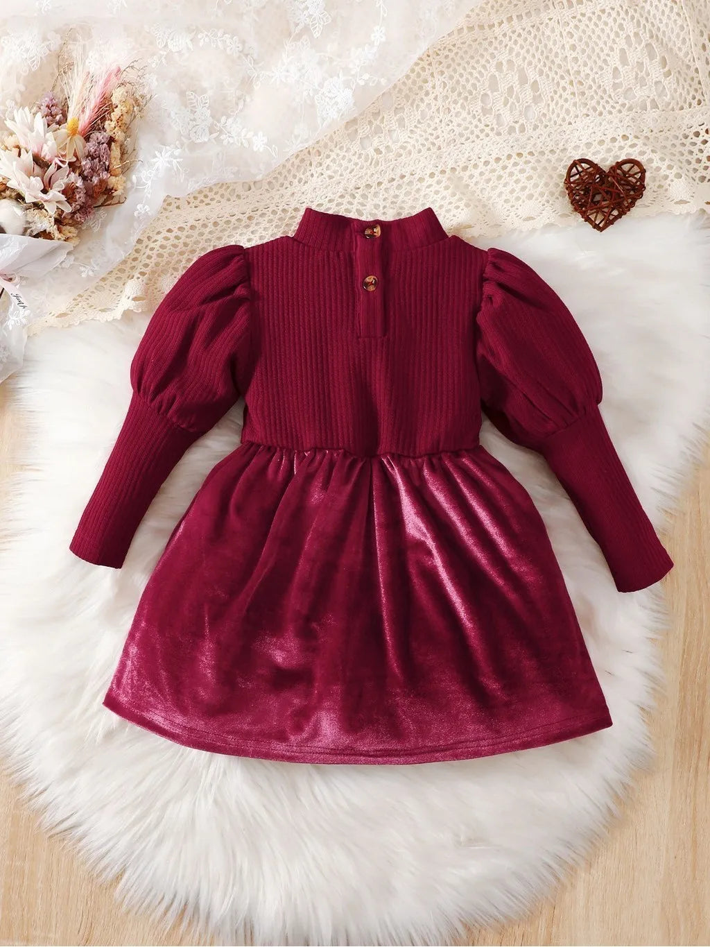 Princess Dress for 0-3Years Toddler Baby Girl Long Sleeve Bow Belt Red Velvet Soft Fabric Elegant Daily Wedding Party Clothing