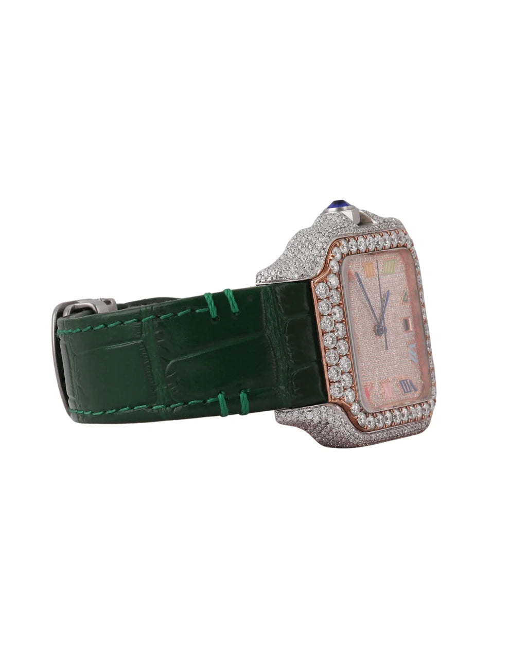 Moissanite Round Cut Green Rubber Band Dial Watch for Wedding and Party wear For Men Quartz Watch Available at Affordable Price