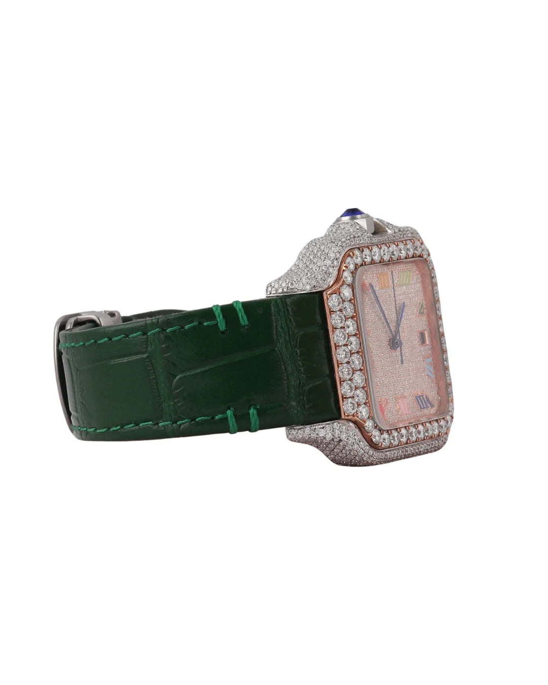 Moissanite Round Cut Green Rubber Band Dial Watch for Wedding and Party wear For Men Quartz Watch Available at Affordable Price