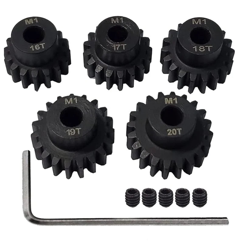 1/5PCS Metal Steel M1 Pinion Gear Sets 21T 22T 23T 24T 25T 5mm Shaft Motor Gears with Hex Key for 1/10 RC Brushless Brush Motor