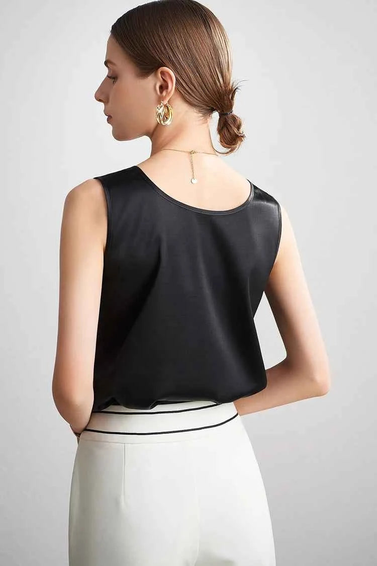 SuyaDream. Women Basic Cozy Tanks, 100%Real Silk, O neck Sleeveless Chic T Shirt, 2025 Solid Summer Vests, White, Pink, Beige