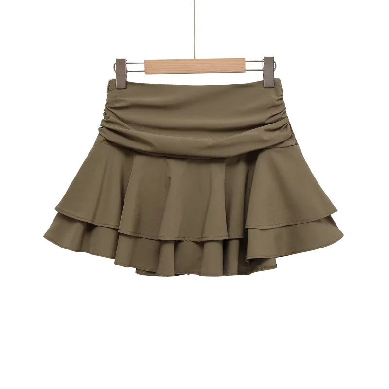 ETJ 2025  women's summer new sexy fashion hot girl style flouncy stacked decoration mid-waist short skirt pants