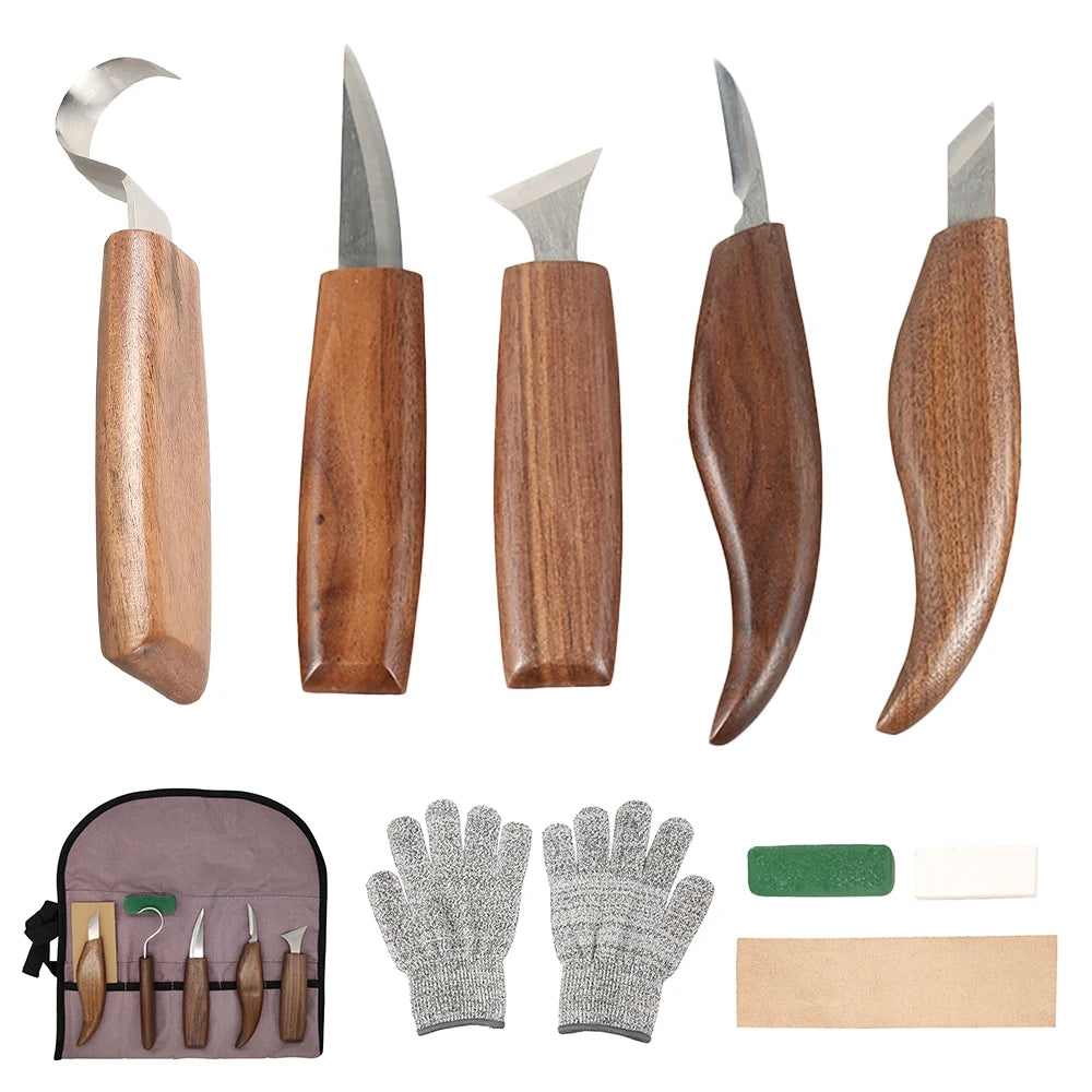 Wood Carving Tools Set with Detail Wood Carving Knife Wood Chisel Knife Gloves Carving Knife Sharpener Woodworking Tools